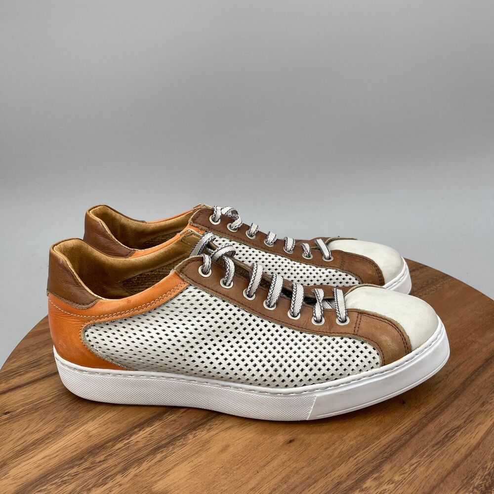 EXTON Shoes Mens Size 10 / 43 White Brown Leather Casual Comfort Walking Sneaker